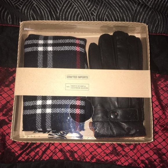 Other - Mens Plaid LONG Scarf and Leather Gloves gift set